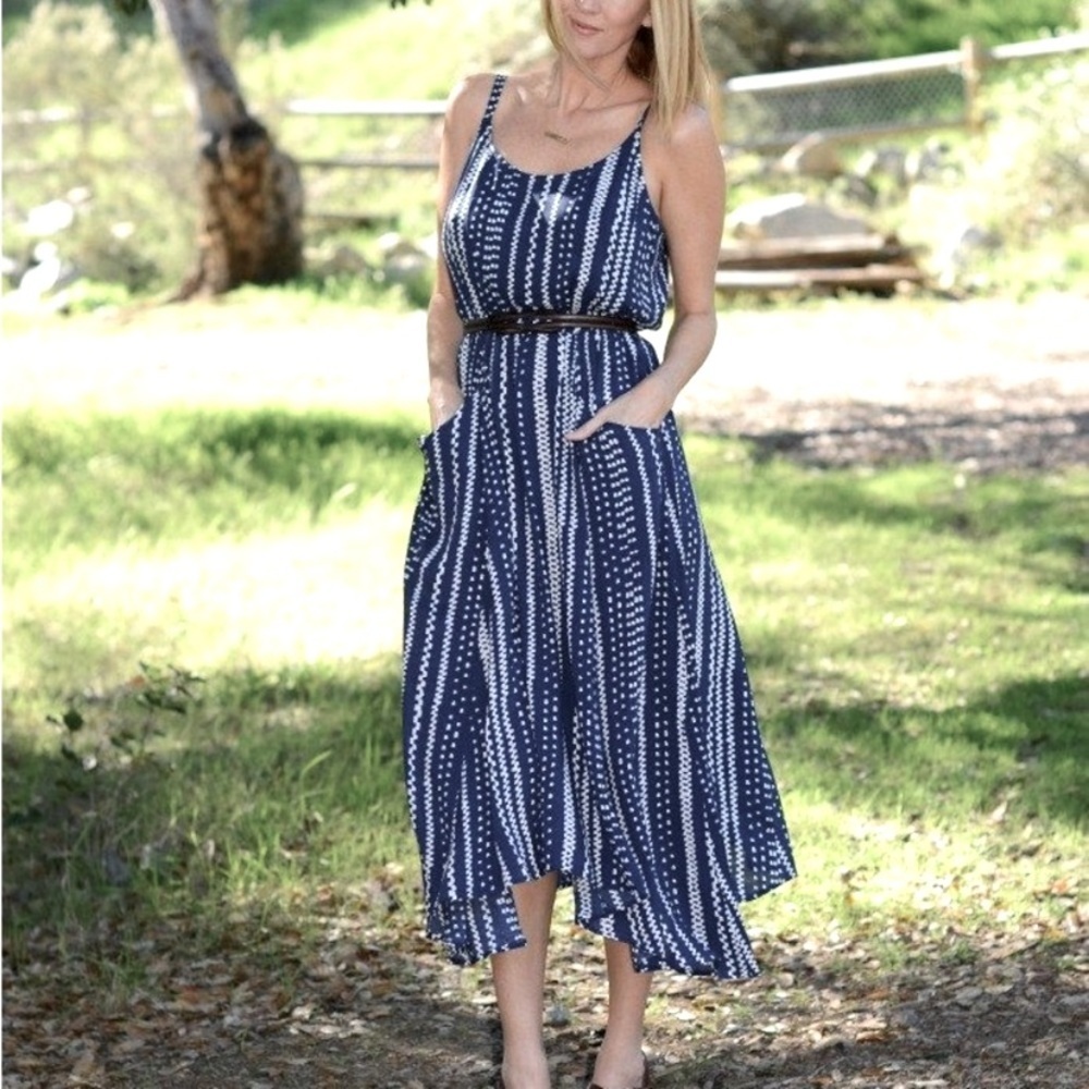 CAbi Blue & White Margherita Midi Sun Dress